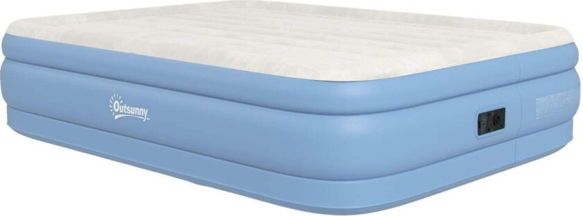 Luftmadrass Dobbel Campingseng For 2 Med Pute Og Elektrisk Pumpe, Lyseblå, 203X152X46Cm