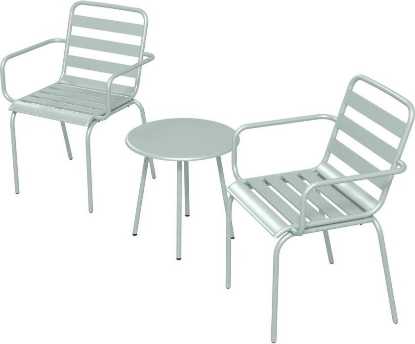 3 Stk. Bistrosett Hagemøbelsett Med 1 Salongbord, 2 Stabelbare Stoler, Balkongsett, Sittegruppe For Balkong, Terrasse, Stål, Grø