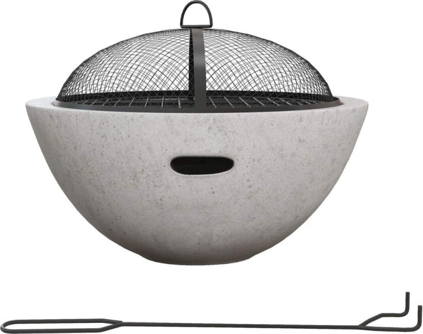 Fire Bowl 2-I-1 Bålpanne & Bbq Bordild Med Grillrist, Sementlook, For Camping Og Hage, Metall, Grå