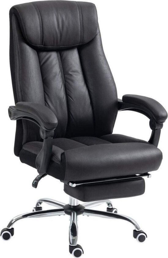 Office Chair Executive Chair Med Fotstøtte Høydejusterbar Mikrofiber Tilt Stål Svart