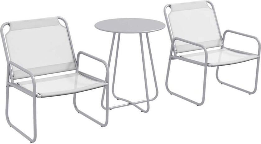 3 Stk. Bistrosett, Balkongmøbelsett Med 1 Bord, 2 Stoler, Hagemøbelsett, Hagemøbelsett For Hage, Terrasse, Mesh, Lys Grå
