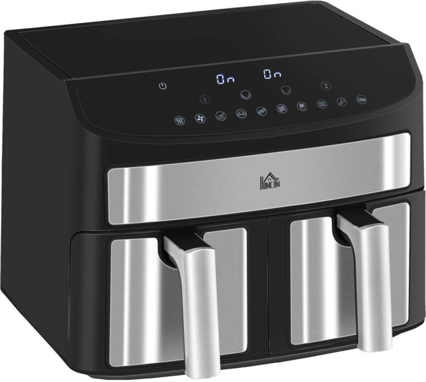 Varmluftfrityrkoker 8L Frityrkoker Med Dobbeltkammer, Luftfrityrkoker Med 10 Programmer, 2400 W Luftfrityrkoker Med Berøringsskj