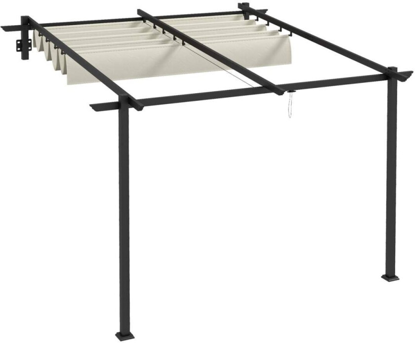 Gazebo Ca 3 X 3 M Pergola Vindtett Uteplasstak, Veggmontert Uteplass, Justerbart Tak, For Hage, Uteplass, Krem.