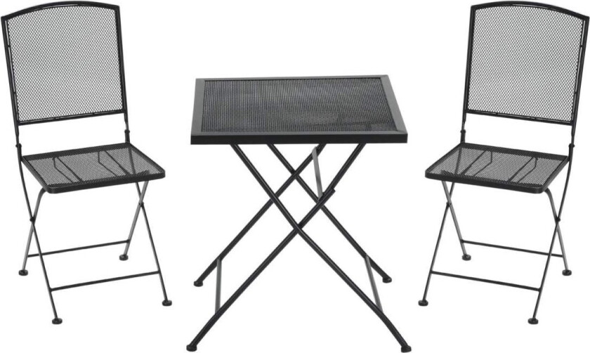 Garden Sittegruppe 3 Personer Bistrosett 1 Bord 2 Sammenleggbare Stoler Uteplass Balkong Metallgrå