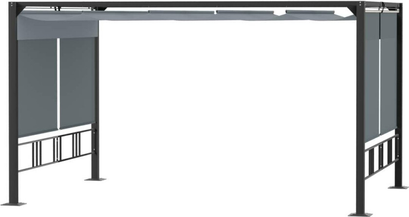 Pergola Hage Lysthus 3,9 X 2,9 M Med Solseil Og 4 Automatiske Rulleskodder Vanntett For Hage Aluminium Polyester Mørk Grå