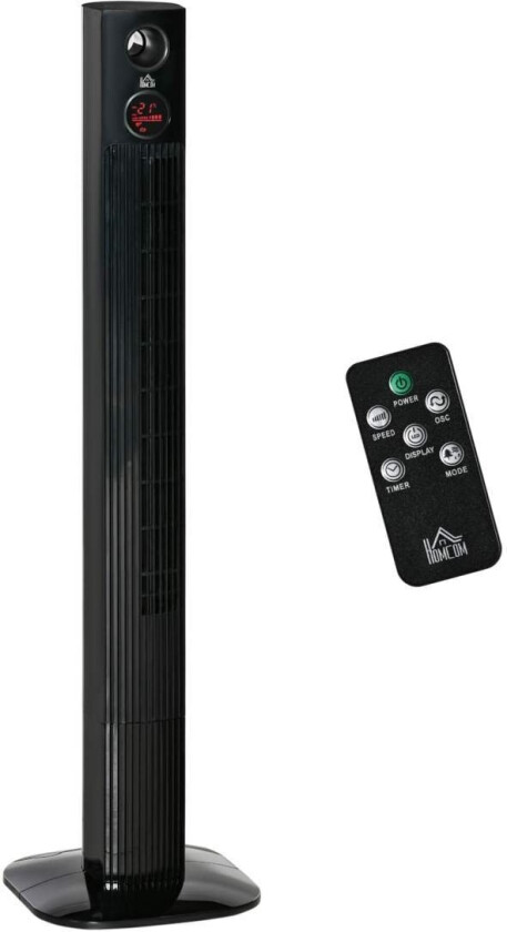 Tower Fan Kolonnevifte Med Fjernkontroll, Aroma Diffuser, Timer, 3 Nivåer, 45W, 70° Oscillation, Black