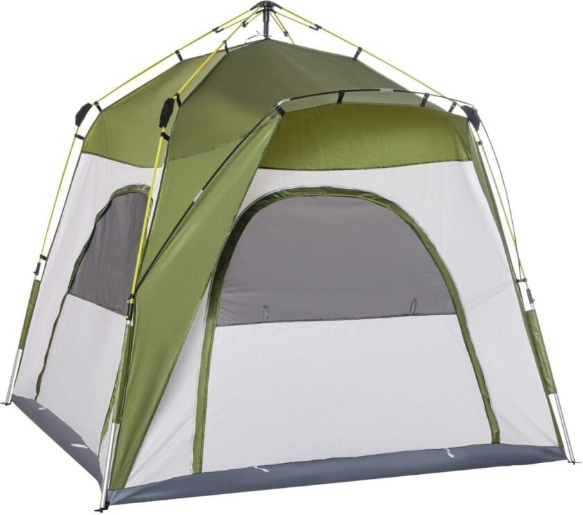 Campingtelt 4 Person Telt Familietelt Med Vindu 190Tpu1000Mm Enkelt Oppsett Aluminiumslegering Glassfiber Grønn+Grå 240X240X195C