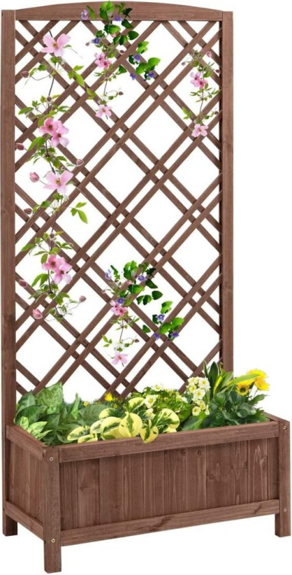 Plant Box Flower Stand With Trellis, Wood, Yellow, 60X30X122,5Cm