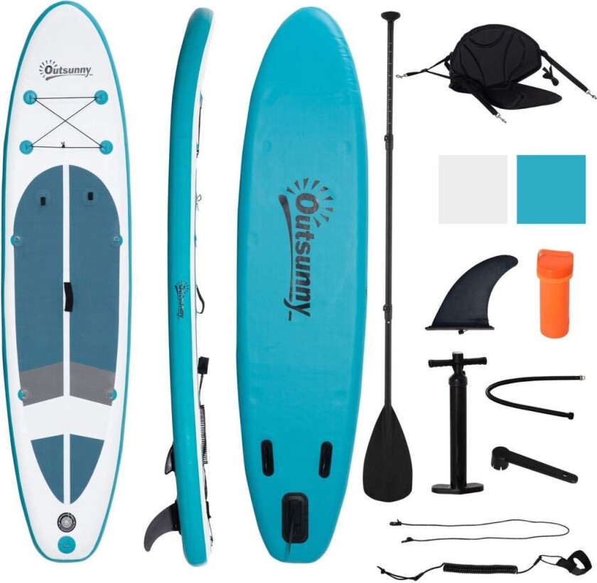 Oppblåsbart Surfebrett 320 Cm Surfebrett Sup-Brett Kajakk Stand Up Board Oppblåsbart Sup-Brettsett Med Justerbar Padle Sammenleg