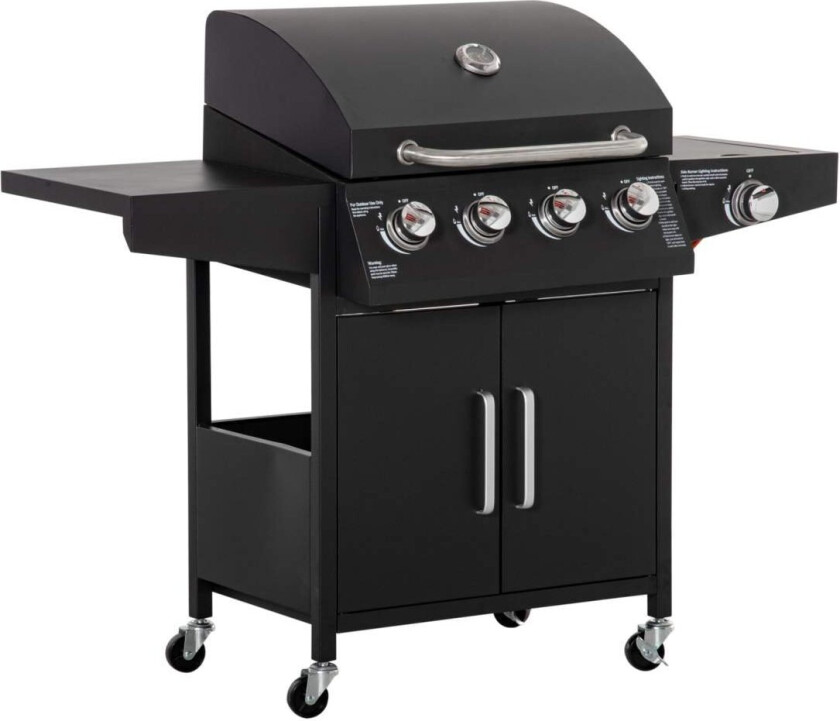Gassgrill Bbq Med 3 Brennere 3 Kw Hver Mobil Grillvogn Med 4 Hjul Grillnett Sidebord Trykkreduseringsslanger 132,4Cm X 55Cm X 10