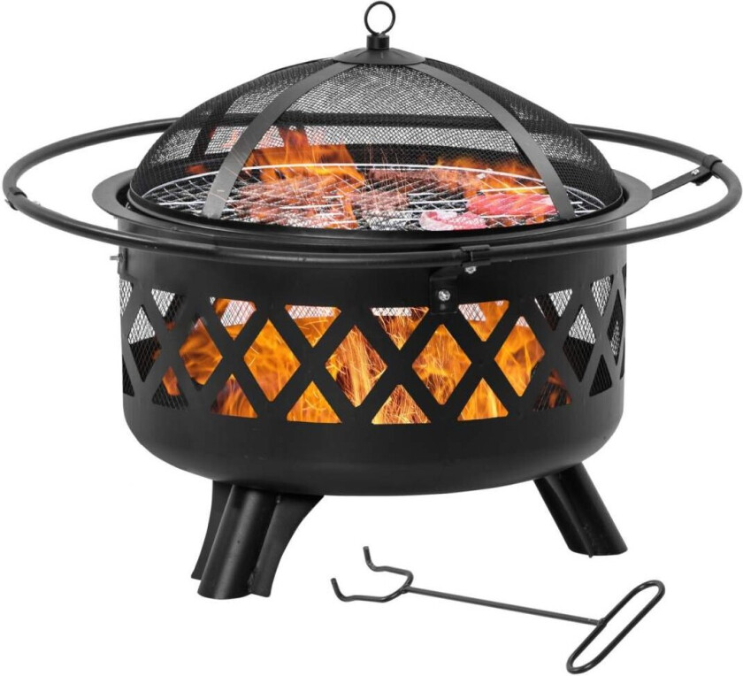 Bålskål 2-I-1 Bålkurv Med Gnistbeskyttelse Grillnett Ø82 Cm Bålpanne For Oppvarming Bbq Grill Hage Uteplass Rund Svart