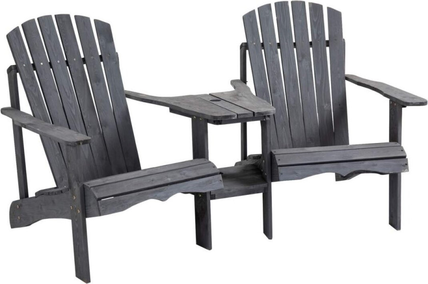 Adirondack Hagestol Med Bord Og Paraplyhull 2-Seters Hagestol Sittegruppe Hagemøbler Til Balkong Massivt Tre Mørkegrå