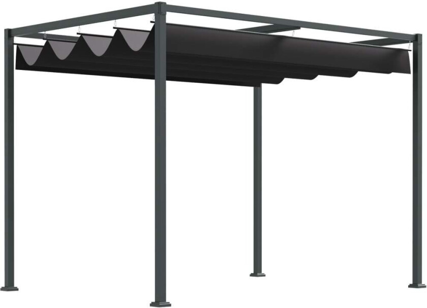 Pergola Gazebo Patio Baldakin Med Skyvetak, Polyester, Svart+Grå, 298X213X221Cm
