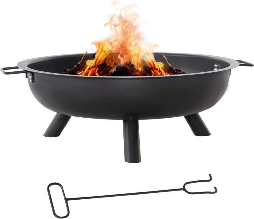 Brannskål Med Poker, Rund Brannkurv, Bålpanne For Hage, Camping, Bbq, Stål, Svart, 79X69X25,5 Cm