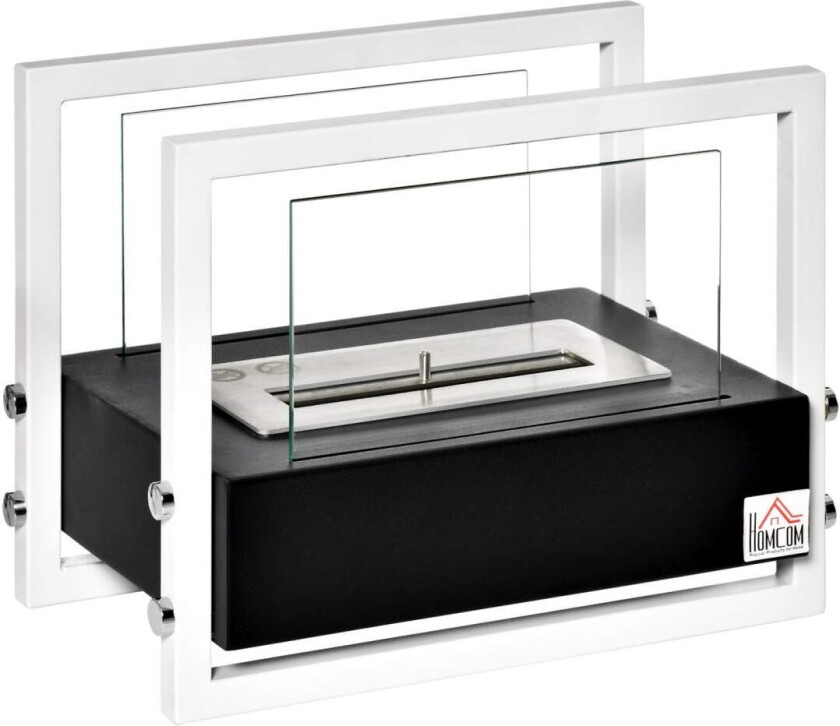 Biopeis Etanolpeis Bioetanolbrenner 1,5L Brenntid Ingen Røyk Metall Herdet Glass Sort + Hvit 39,5 X 25 X 30 Cm