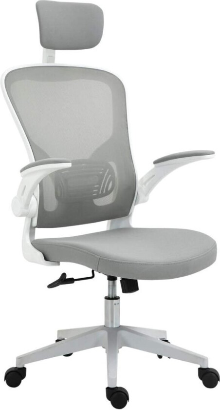 Kontorstol Ergonomisk Stol Med Vippefunksjon Høyrygg Korsryggstøtte Hodestøtte Oppfellbar Grå 65 X 64 X 114-122 Cm