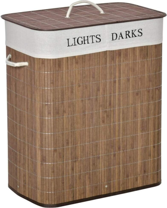 100L Skittentøyskurv Vaskeboks Med 3 Håndtak Og Vaskbar Vaskepose Avtagbar Bambus Bomull Metall Brun + Hvit 52X32X63Cm