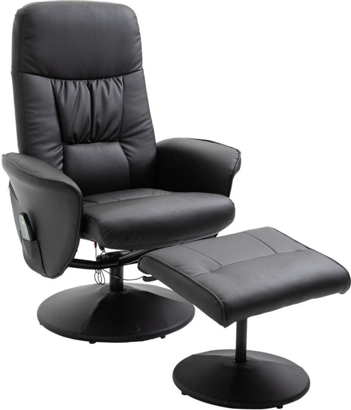 Avslapningsstol, Tv-Stol, Massasjestol Med Krakk, Oppbevaringsplass Med 10 Vibrasjonspunkter, Kunstskinn, Svart, 76 X 81 X 105 C