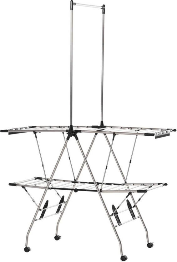 Kleslufter Med Teleskopstenger, Tørketrommel, Klesstativ, Tørkestativ, Sammenleggbar, Stort Tørkerom, Rustfritt Stål, 138,5X63X2