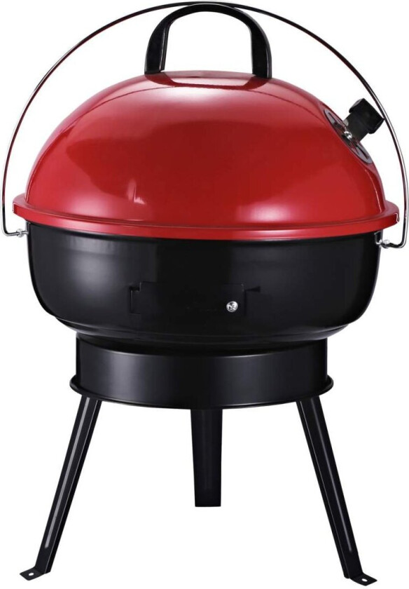 Charcoal Grill Kettle Grill Med Vindbeskyttelse, Stativbase, Bærbar, Metall, Svart+Rød, Ø36,5X54Cm