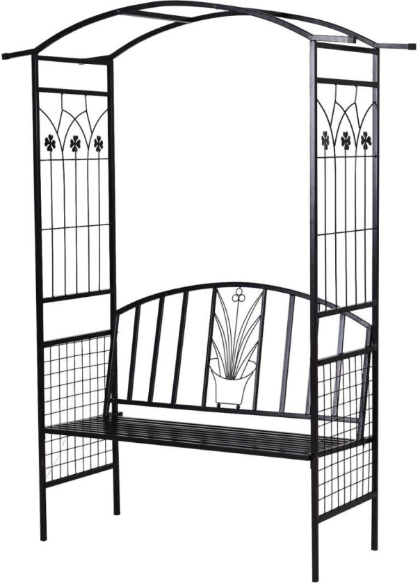 Plant Bue Med Benk Benk Bue Trellis Hagebue Tak Metall Svart 154 X 60 X 205 Cm