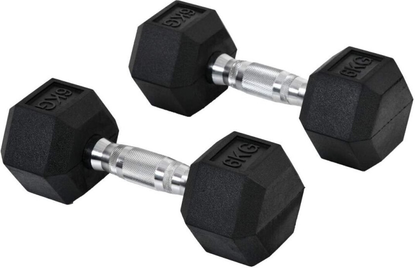 Hexagon Manualer Sett På 2, 2X6 Kg, Støpejern Med Gummideksel, Svart