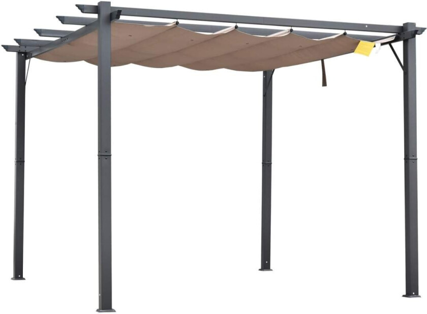 Pergola Pavilion Patio Baldakin Med Skyvetak Hage Aluminium Kullgrå + Kaffebrun 3X3X2,23 M