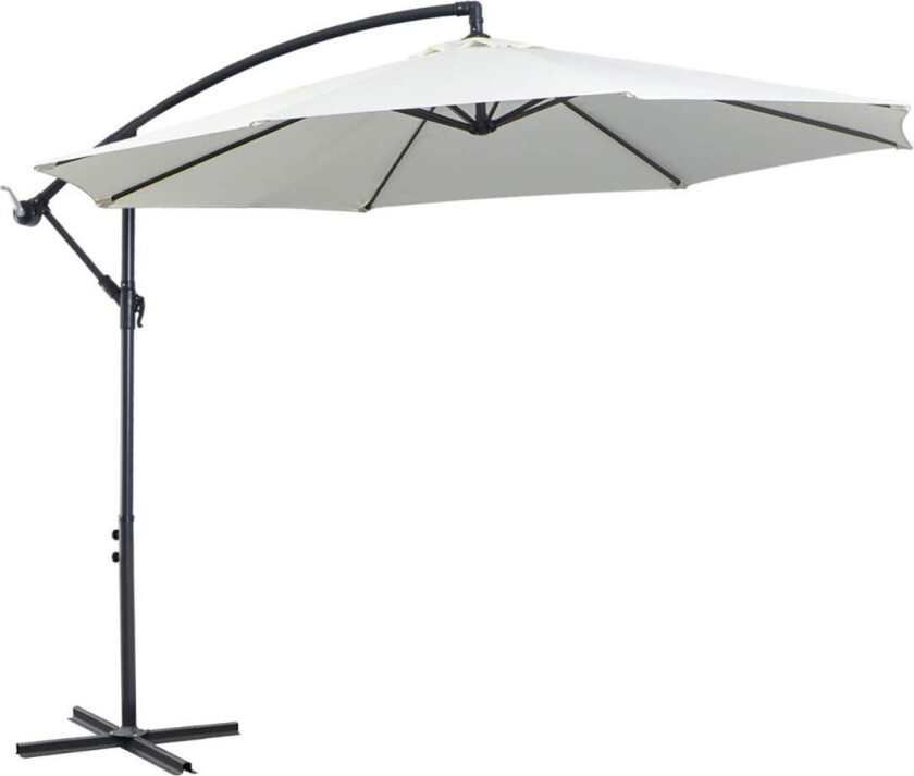 Parasoll Utkragende Parasoll Med Sveiv, Stålramme & Polyesterstoff, Krem, Ø3X2,5M