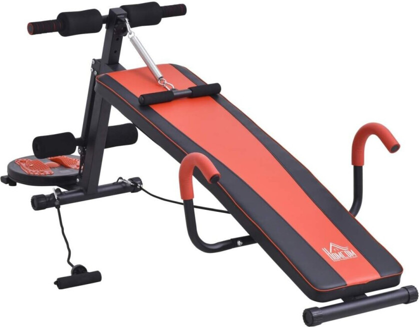 Sit Up Bench Justerbar Magetrener Treningsbenk, Polstret, 120 Kg Lastekapasitet, Rød+Svart, 166X53X52-60Cm