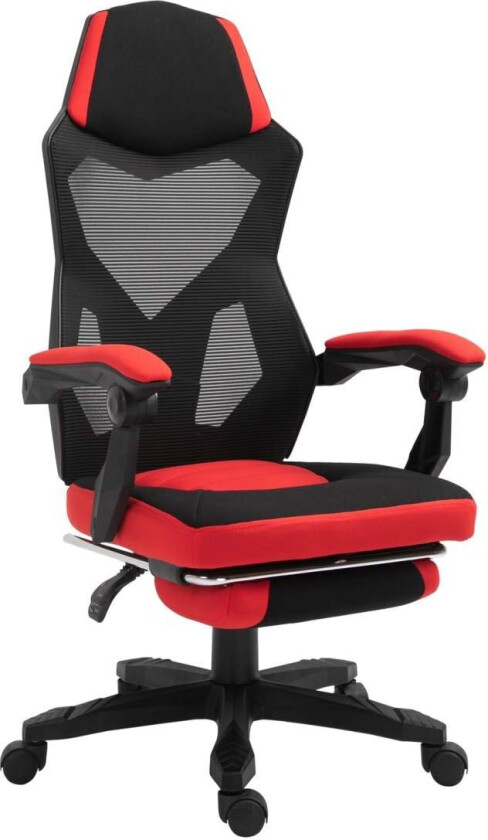 Gaming Stol Skrivebordsstol Ergonomisk Kontorstol Med Fotstøtte Høydejusterbar Polyester Sort + Rød 58 X 72 X 112-122 Cm