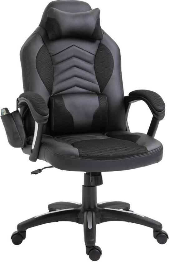 Gaming Chair Kontorstol Med Varmefunksjon 6 Vibrasjonspunkter Ergonomisk Svingstol Massasjestol I Kunstskinn Svart B68 X D69 X H