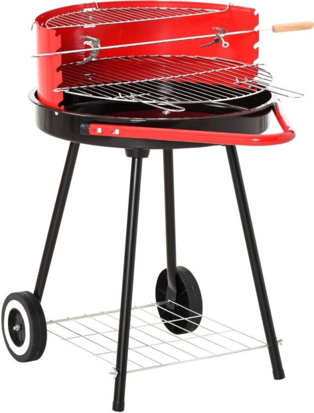 Kullgrill Rund Grill Stående Grill På Hjul Med Rist, Bbq, Rød, Metall, L51Xb70Xh75,5Cm