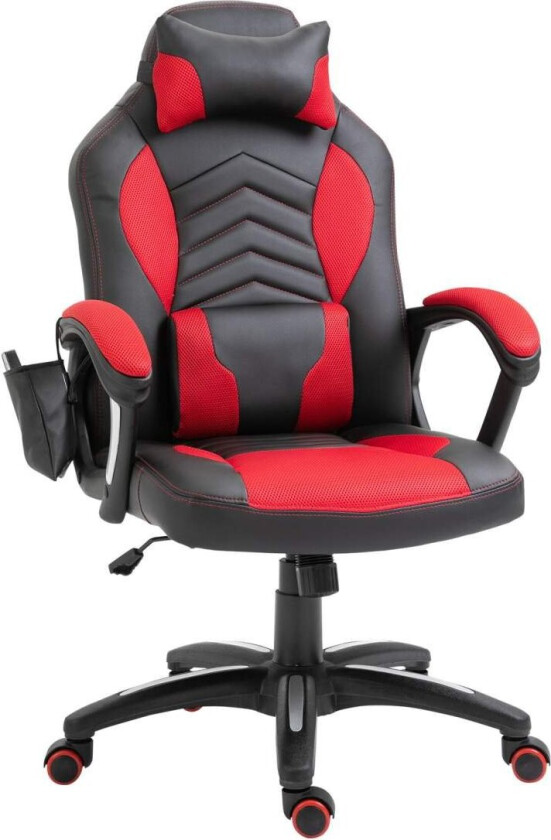 Gaming Chair Kontorstol Med Massasjefunksjon, Massasjestol, Varmefunksjon, 6 Vibrasjonspunkter, Pu, ​​​​Rød, 68X69X108-117Cm