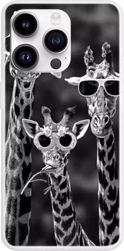 iPhone 15 Pro Fleksibelt Plast Deksel m. Trykk - Sjiraffer med solbriller