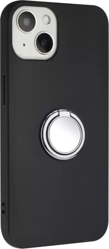 iPhone 15 Fleksibelt Plast Deksel med Magnetisk Ringstøtte – Svart m. Sølv Ring