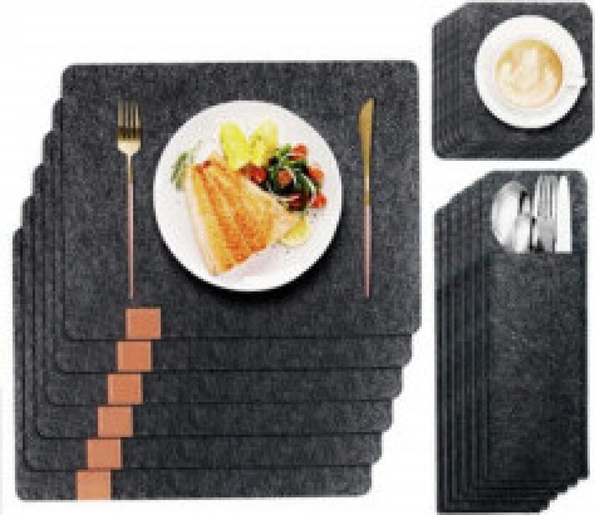 Herzberg HG-04203: 18 deler naturlig filt spisebord dekkematte, bestikkpose og bordsett