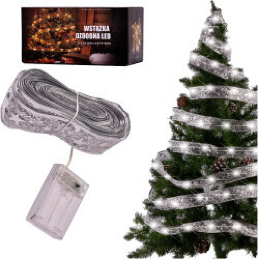 Bilde av LED-bånd 10m 100LED juletrelys Julepynt kaldhvit med batterier