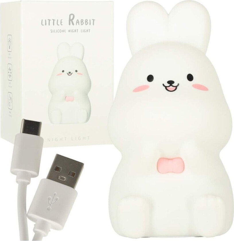 Silikon LED nattlampe for barn hvit med rosa kanin