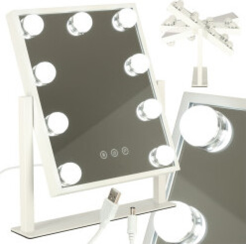 LED sminkespeil med USB-pærer 25x30cm