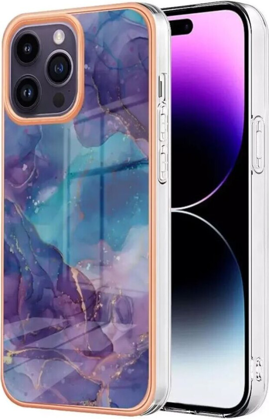iPhone 15 Pro Max Plastdeksel - Lilla / Blå Marmor