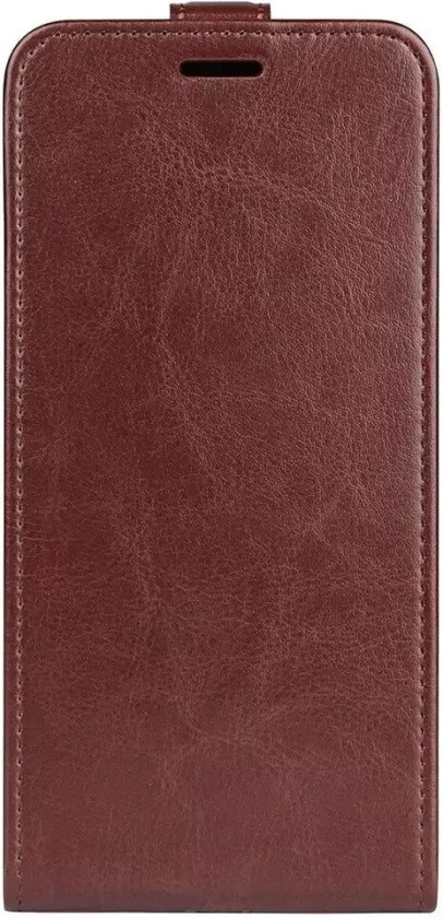 iPhone 15 Vertikalt Flip Kunst Skinn Deksel med Lommebok - Brun