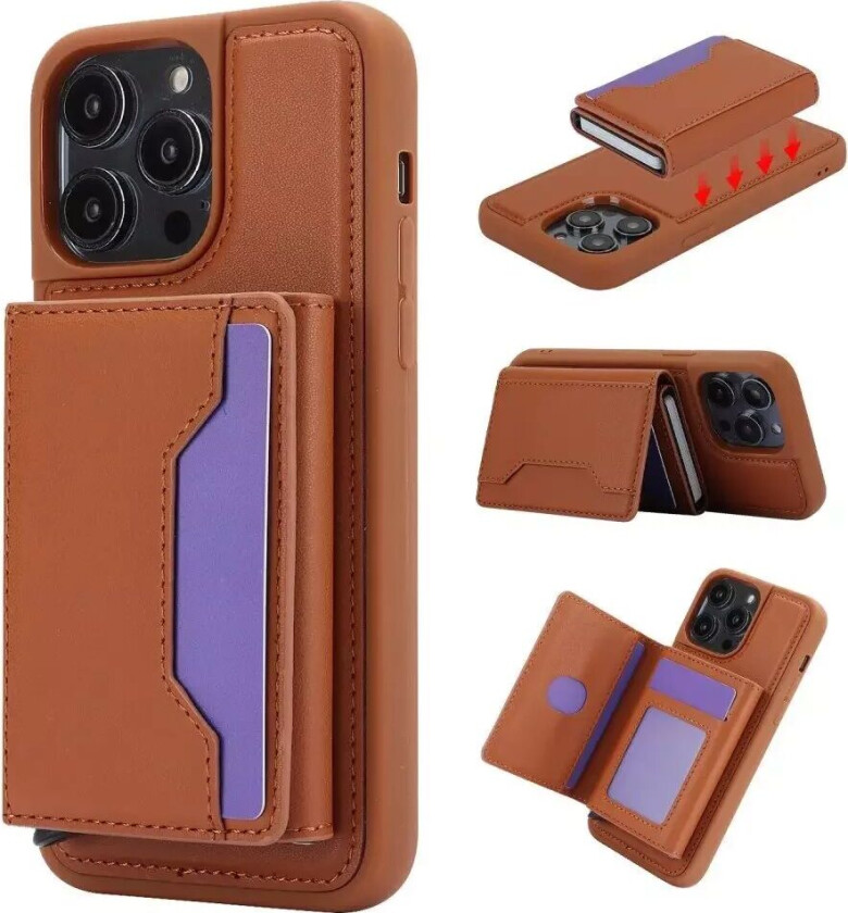 iPhone 15 Pro Skinndekket Plastdeksel med Magnetisk Avtakbar Lommebok - Brun