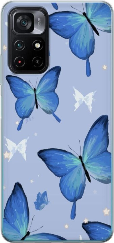 Mobildeksel til Xiaomi Poco M4 Pro 5G med Blå sommerfugler motiv