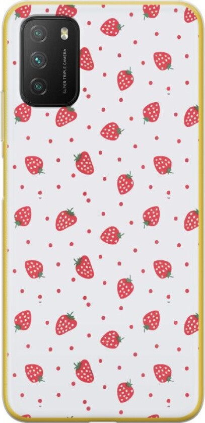 Mobildeksel til Xiaomi Poco M3 med Jordbær motiv