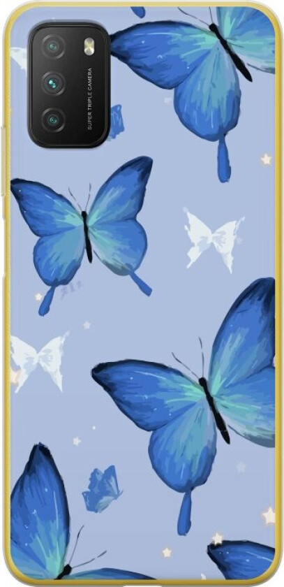 Mobildeksel til Xiaomi Poco M3 med Blå sommerfugler motiv