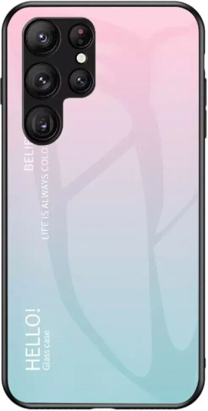 Samsung Galaxy S23 Ultra Glass Bakdeksel - Hello - Rosa / Blå