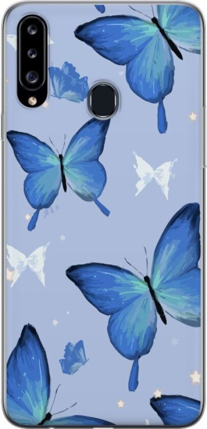 Mobildeksel til Samsung Galaxy A20s med Blå sommerfugler motiv