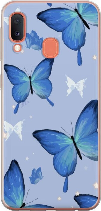 Mobildeksel til Samsung Galaxy A20e med Blå sommerfugler motiv