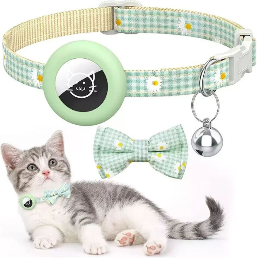 Kattehalsbånd med AirTag Silikondeksel og Klokke - Grønn