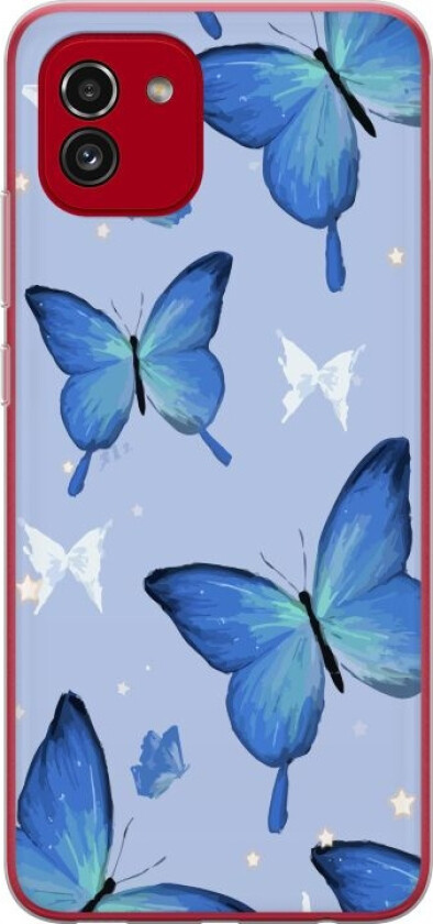 Mobildeksel til Samsung Galaxy A03 med Blå sommerfugler motiv